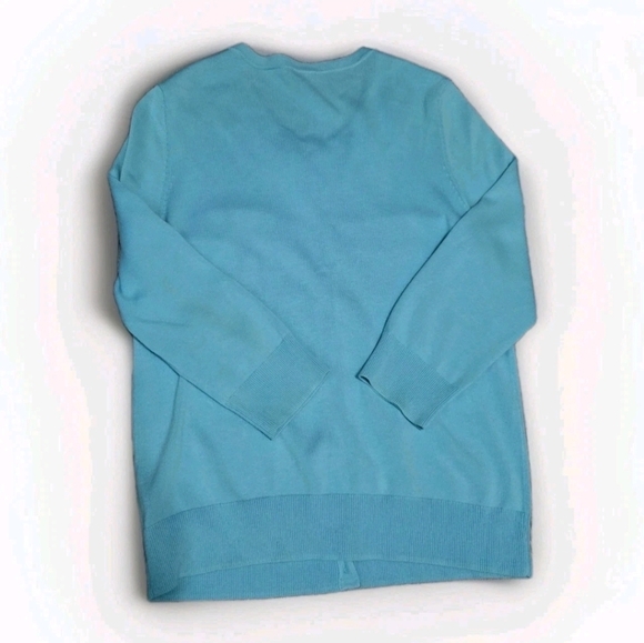 Talbots Cardigan Sweater Womens L Blue Button Up Crocheted Neckline - Picture 4 of 8